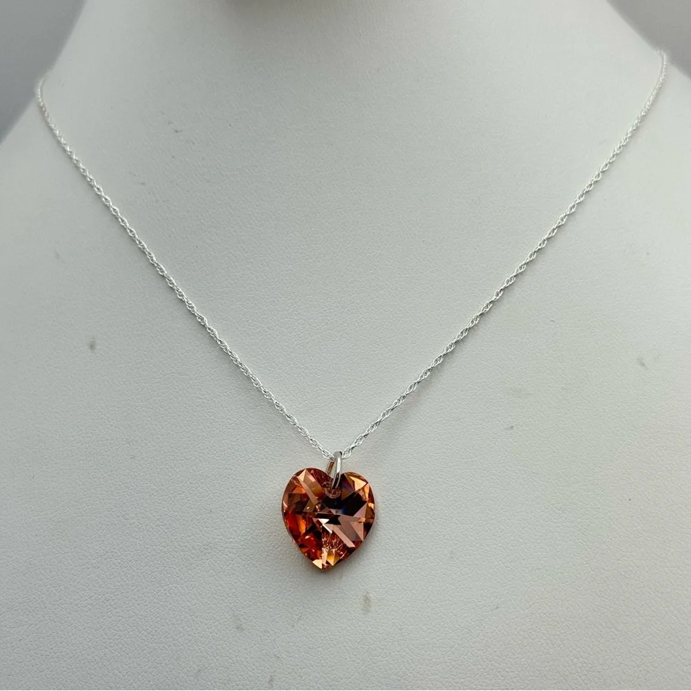 Elegant Swarovski Crystal Heart Pendant Necklace Sterling Silver 18” New